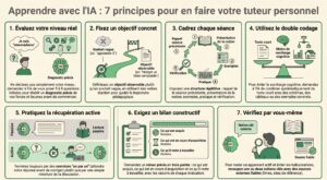Infographie des 7 principes pour apprendre avec l'IA et en faire votre tuteur personnel