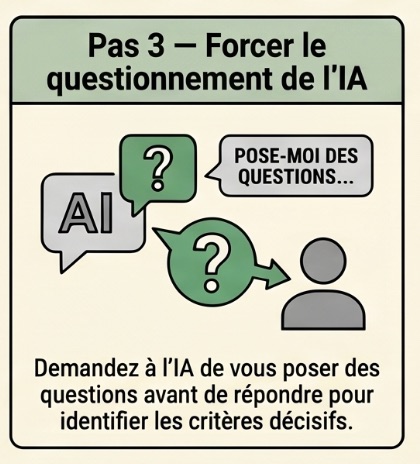 Pas 3 : demander à l'IA de poser des questions