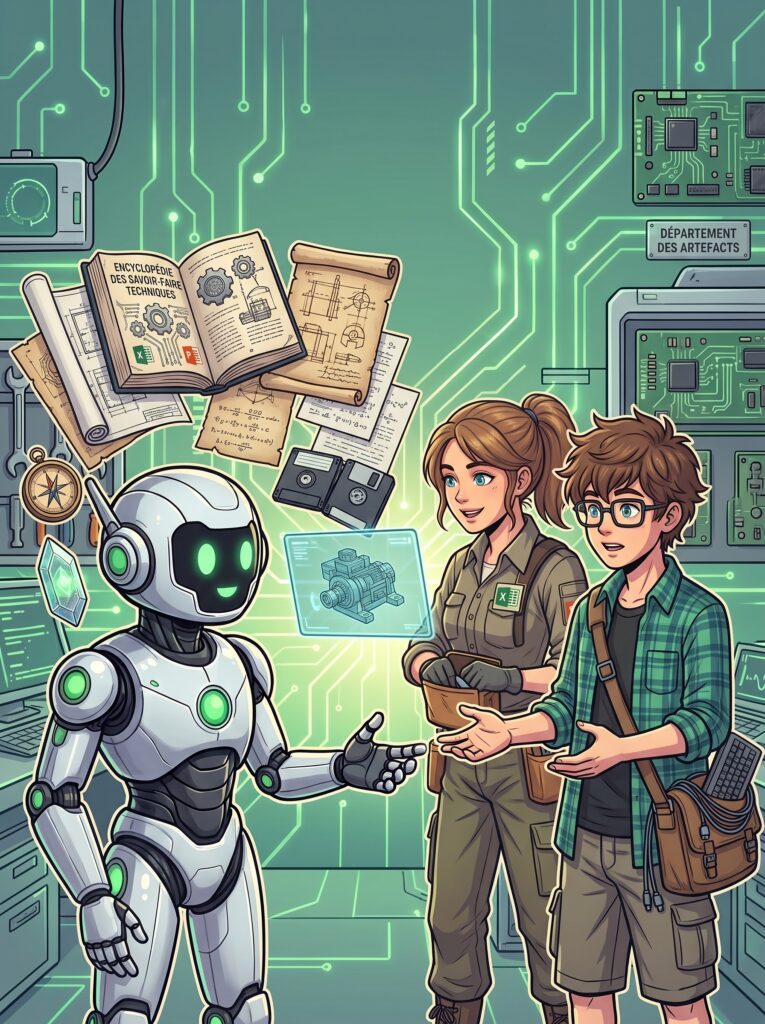 Illustration : un robot reçoit un savoir-faire, image de la skill Claude
