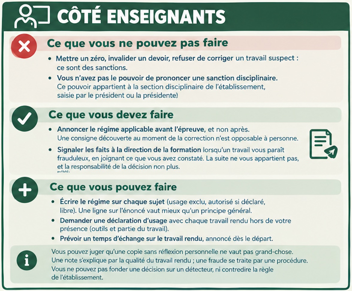 Côté enseignant : ce qu'il ne peut pas faire, ce qu'il doit faire, ce qu'il peut faire