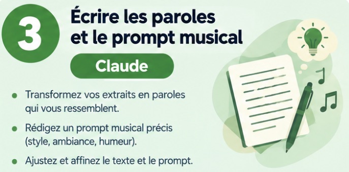 Étape 3 : écrire les paroles et le prompt musical avec Claude