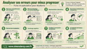 Analyser ses erreurs pour mieux progresser : fiche récapitulative des 8 types d'erreurs d'Astolfi, avec le bon réflexe pour chacun