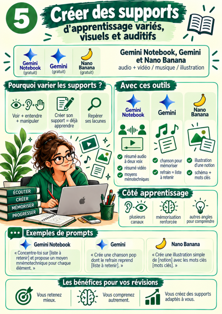 Créer des supports d'apprentissage visuels et auditifs avec Gemini Notebook, Gemini et Nano Banana