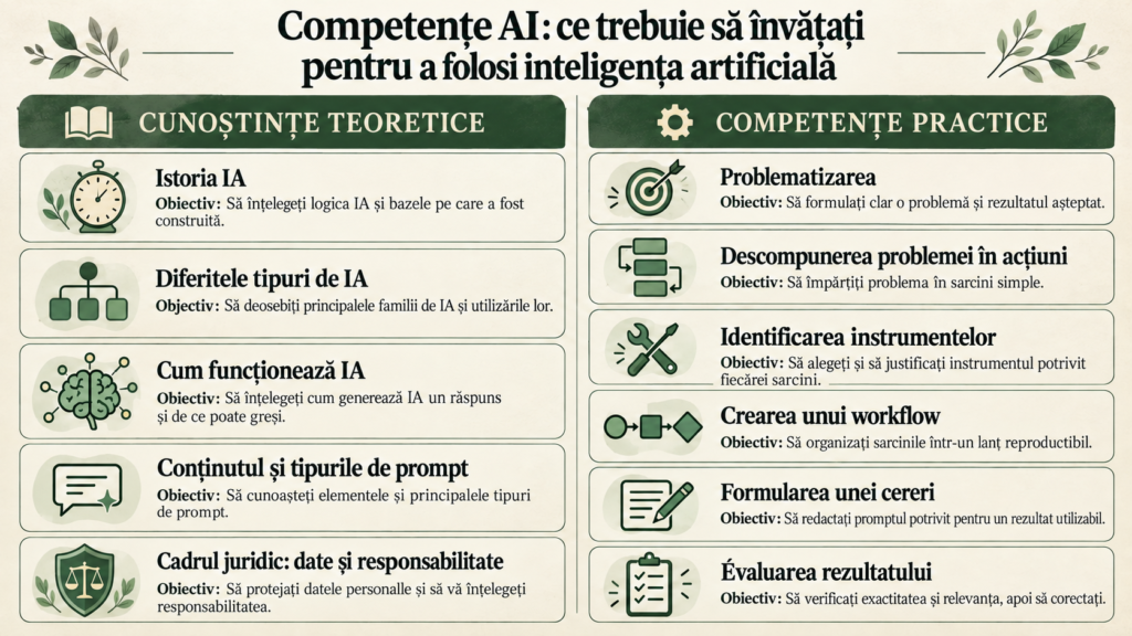 Infografic: cunoștințele teoretice și competențele practice pentru a folosi inteligența artificială