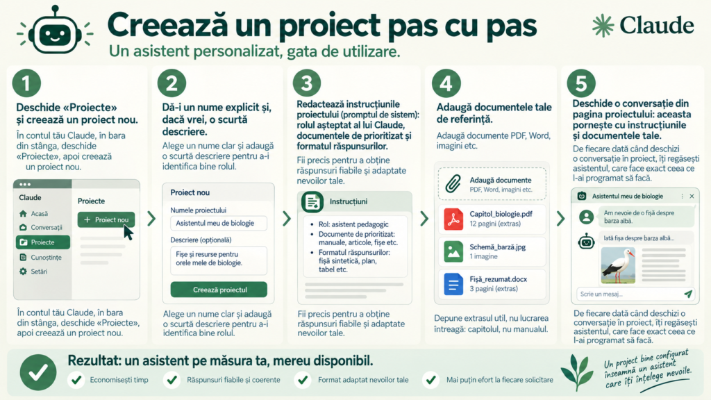 Infografie în 5 pași: cum creați un proiect în contul Claude gratuit